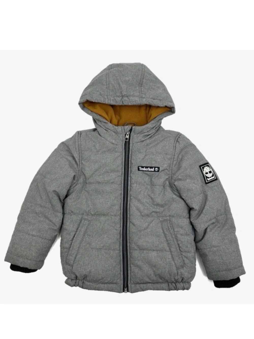 Timberland Boys Heavyweight Puffer Jacket Gray Orange Medium